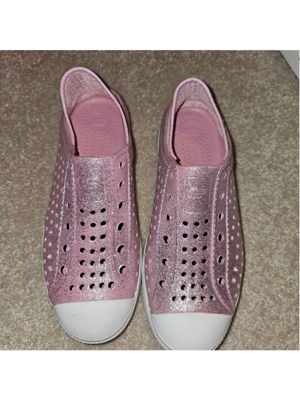 Skechers Girls Glitter Pink Slip-On Sneakers Size 5
